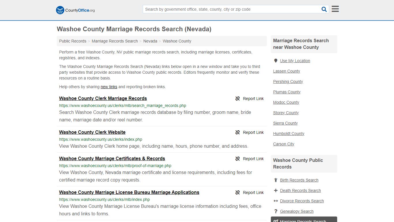 Washoe County Marriage Records Search (Nevada) - County Office